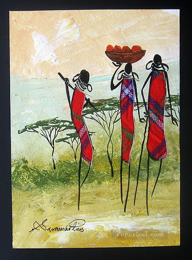 Shiundu Maasai Damen gehen nach Hause afrikanisch Ölgemälde